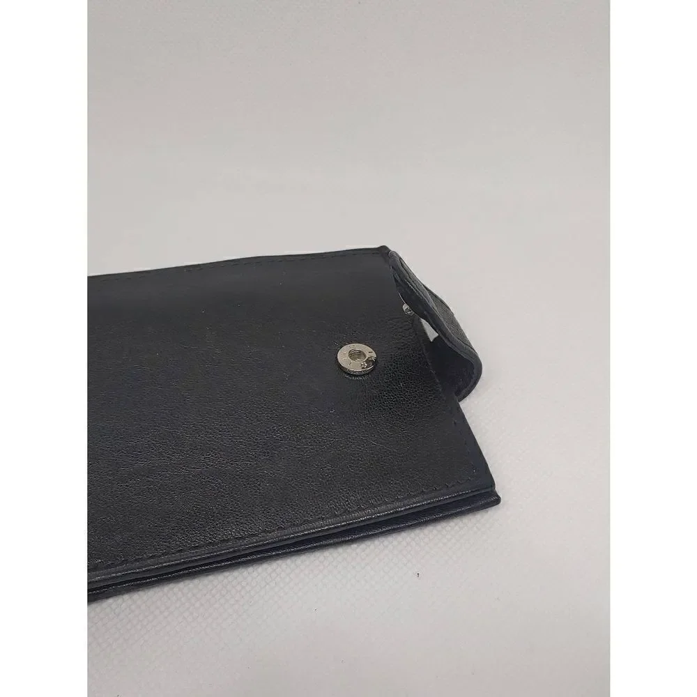 Unisex Handcrafted Genuine Leather Black Bifold W/ Snap Wallet